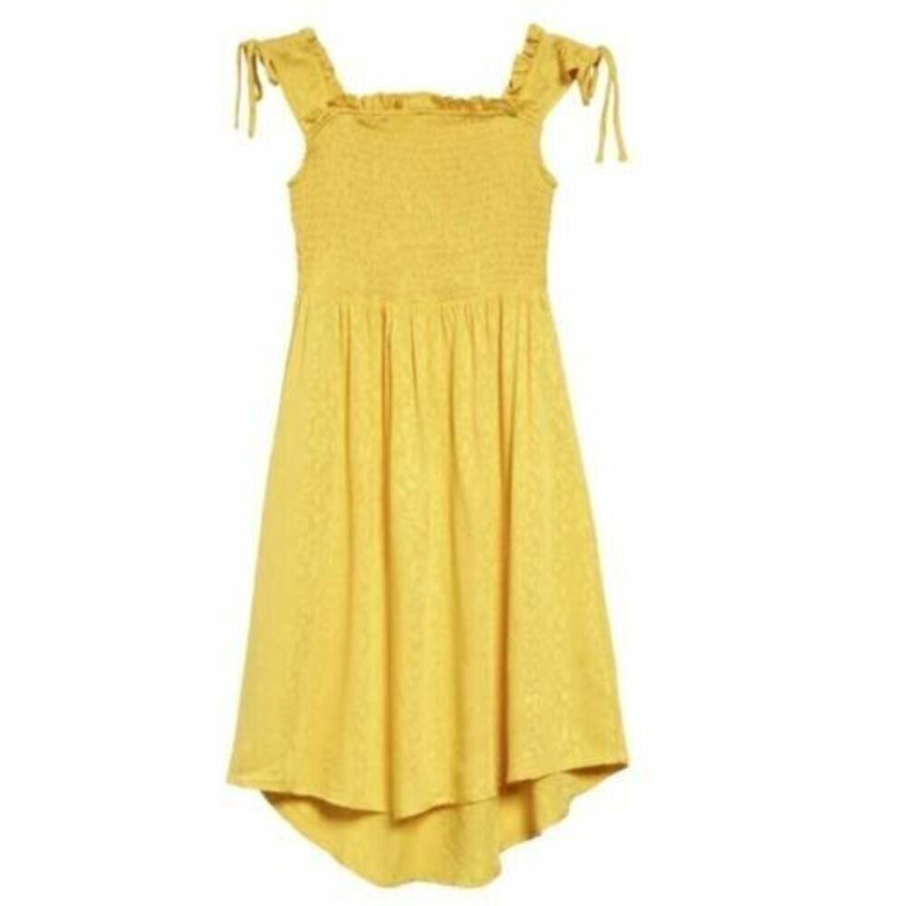 Ten Sixty Sherman Girls Smocked Tie Sleeve Dress Yellow Large MSRP‎ $38